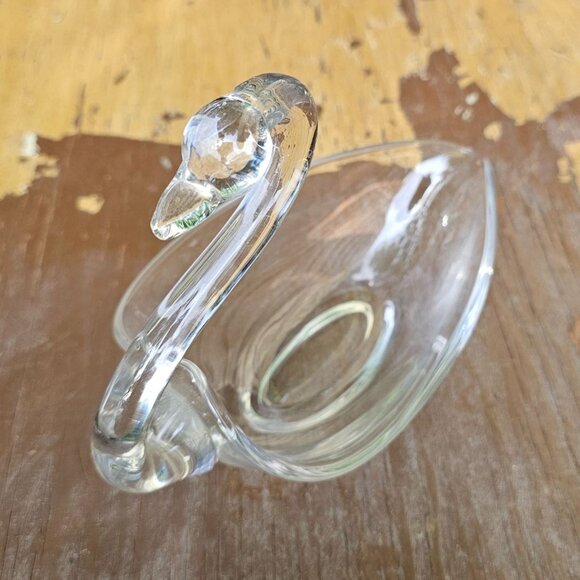 Duncan Miller Vtg MCM Clear Art Glass Figural Swan Trinket Candy Soap Dish 1960s - Picture 5 of 7